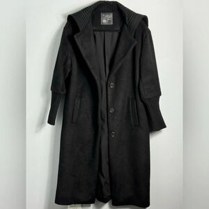 BSB Oversized Ribbed Knit Collar longline Coat in Black size Medium